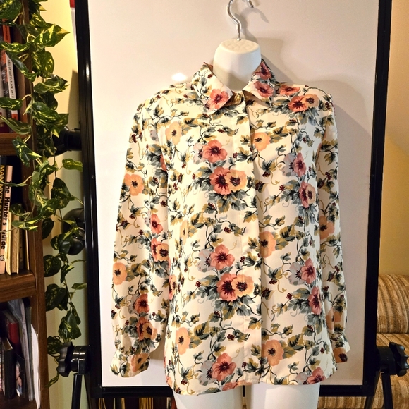Classic Collection Woman's Flower Print Long Sleeve Blouse Size Large - Picture 4 of 10
